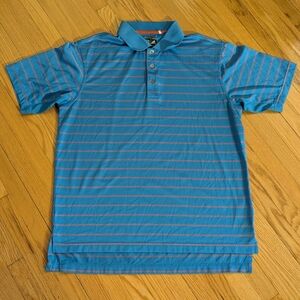 Adidas Blue and Orange Striped Men's Shirt